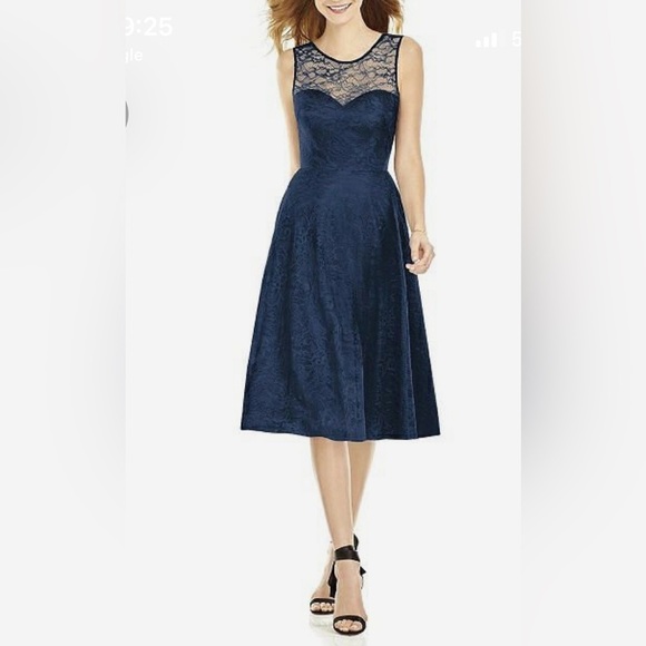 AFTER SIX STYLE 6750 FLORENTINE LACE Navy Blue  Bridesmaid Dress, sz 10 - Picture 1 of 6